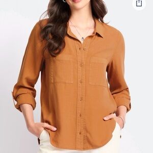 Women's Orange Button-Up Shirt